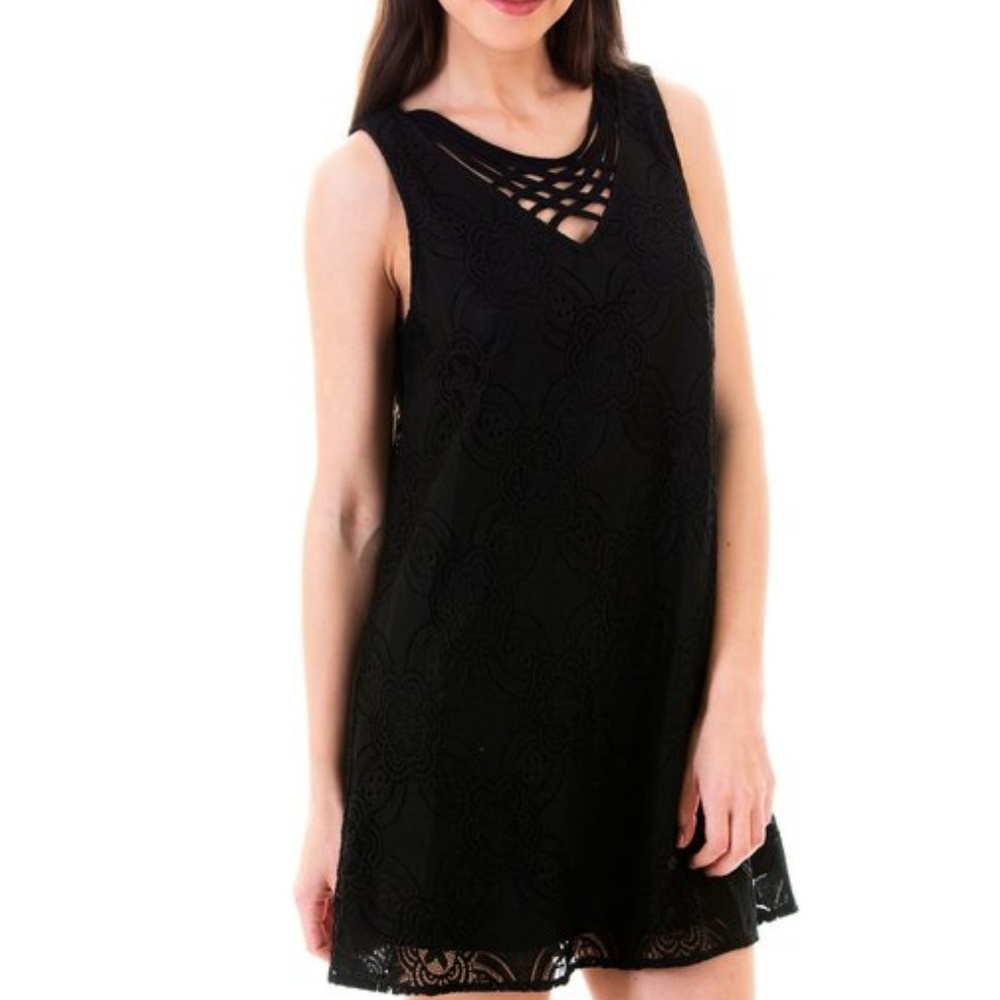 Darling Lace Shift Dress (Black)